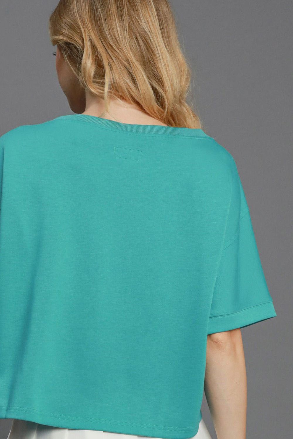 Turquoise Umgee Full Size Lightweight Cropped Sweatshirt Plus Size