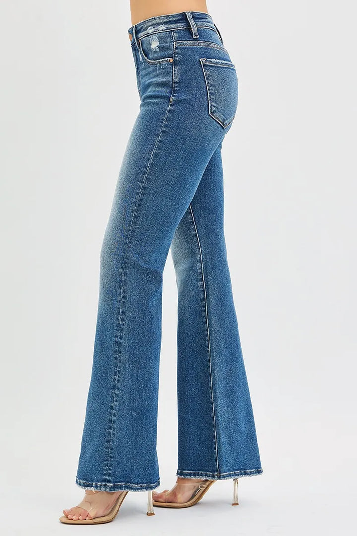 Dark Risen Full Size Tummy Control High Rise Flare Jeans Plus Size