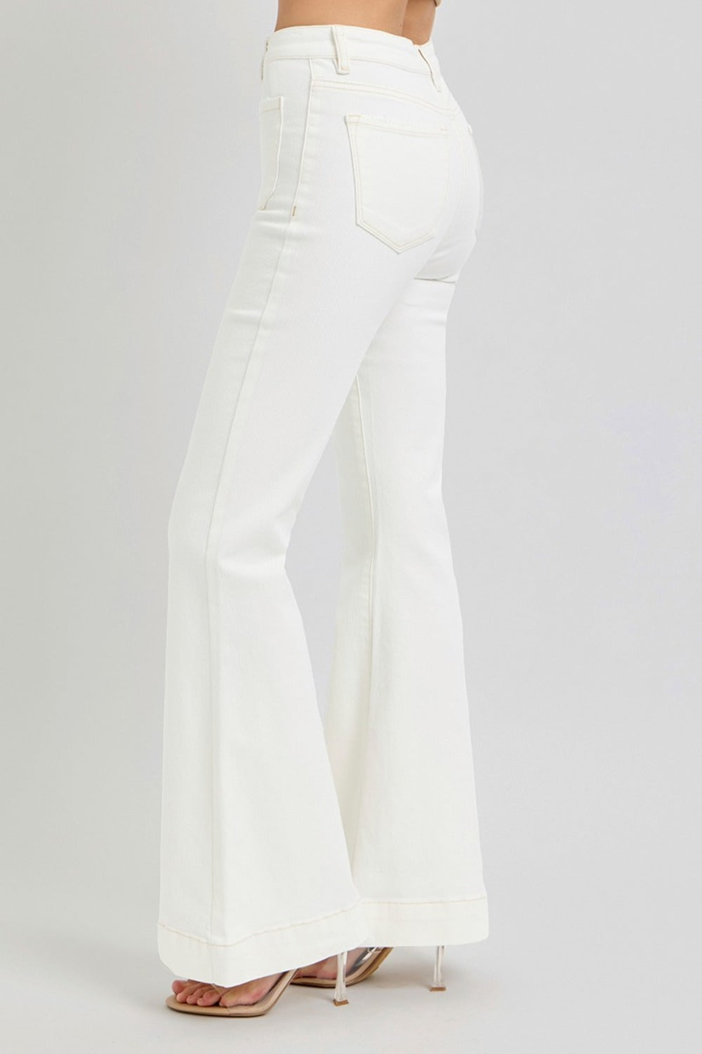 Cream Risen Full Size High Rise Front Patch Pocket Flare Jeans