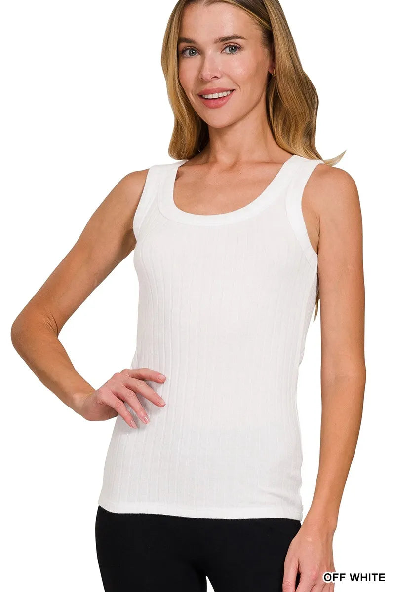 Off White Zenana Melange Rib Tank Top