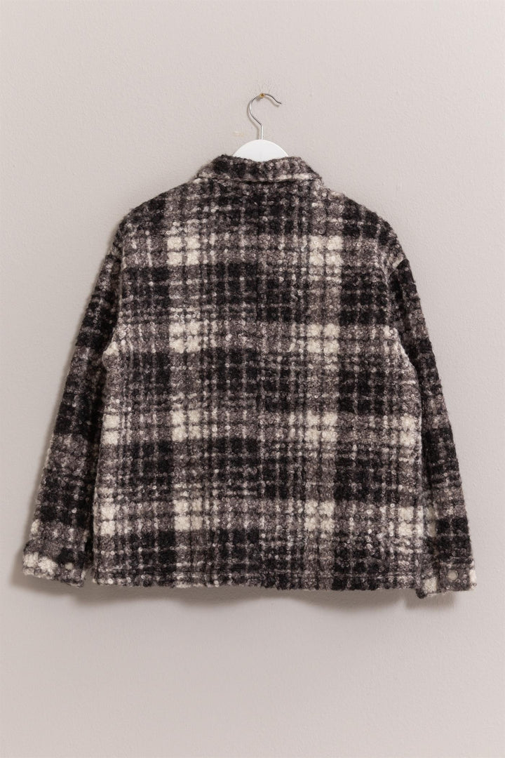 Hyfve Plaid Button Up Boucle Jacket