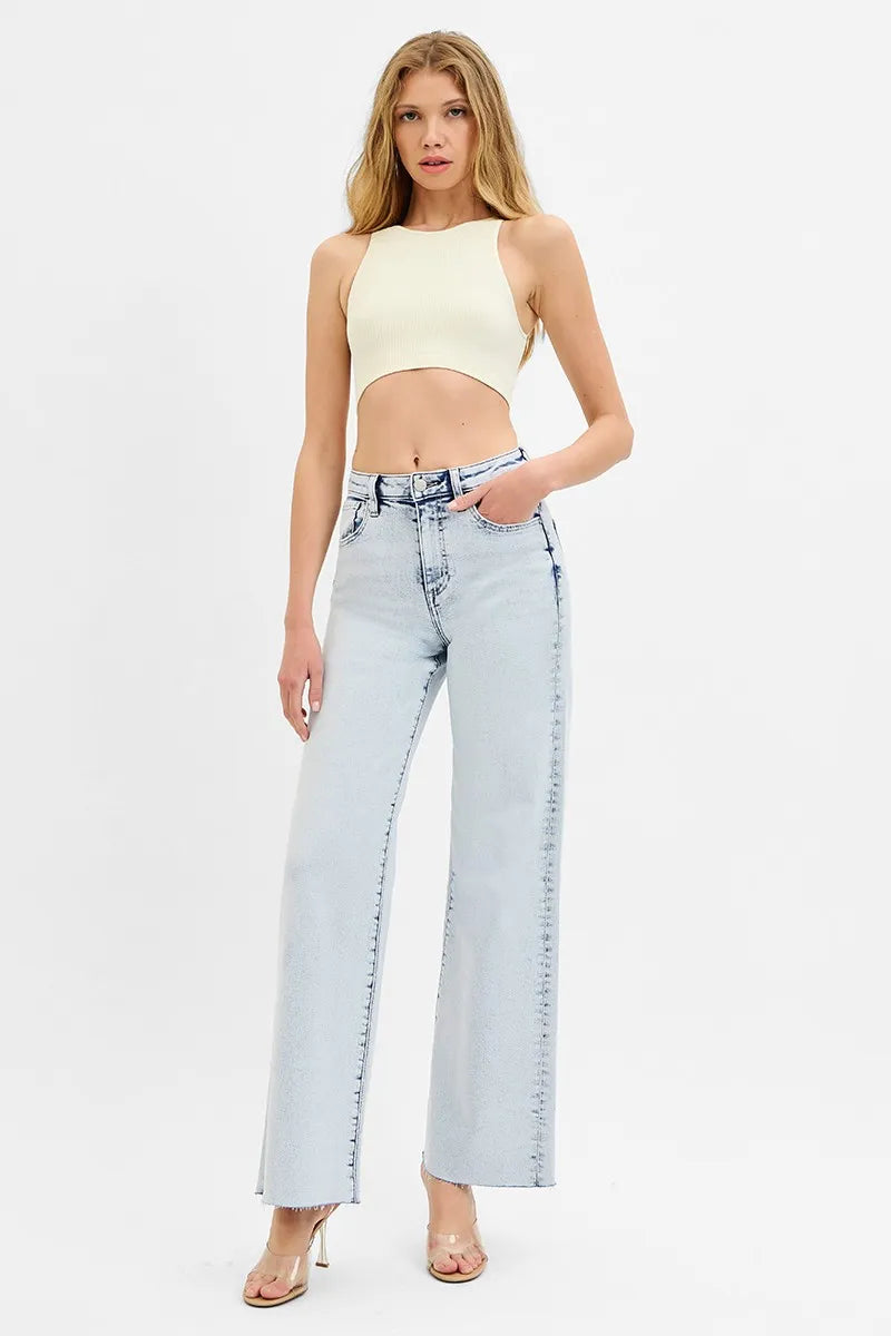 Light Risen Full Size High Rise Wide Leg Jeans Plus Size
