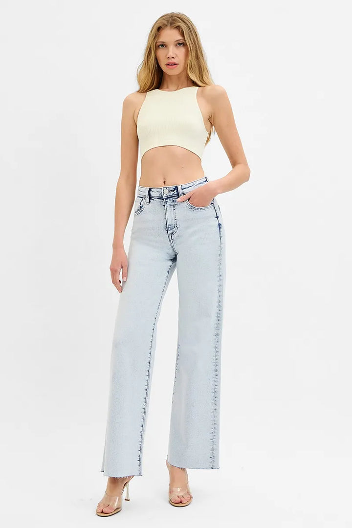 Light Risen Full Size High Rise Wide Leg Jeans Plus Size
