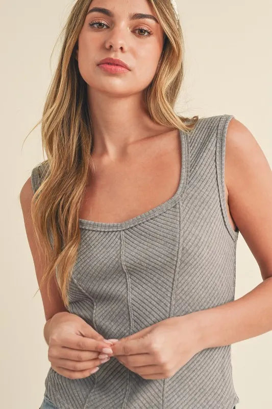 Aemi Co Exposed Seam Ribbed Wide Strap Tank 2