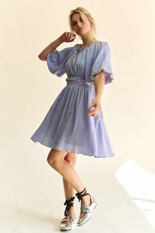 Davi Dani Back Button Puff Sleeve Mini Dress