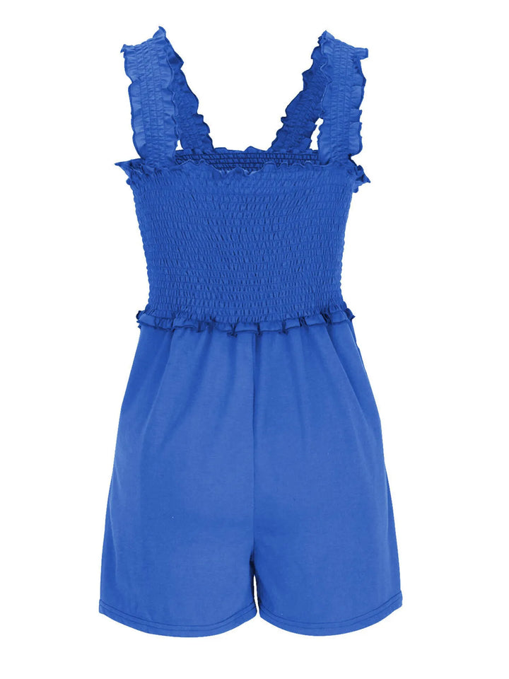 Blue Smocked Square Neck Summer Romper