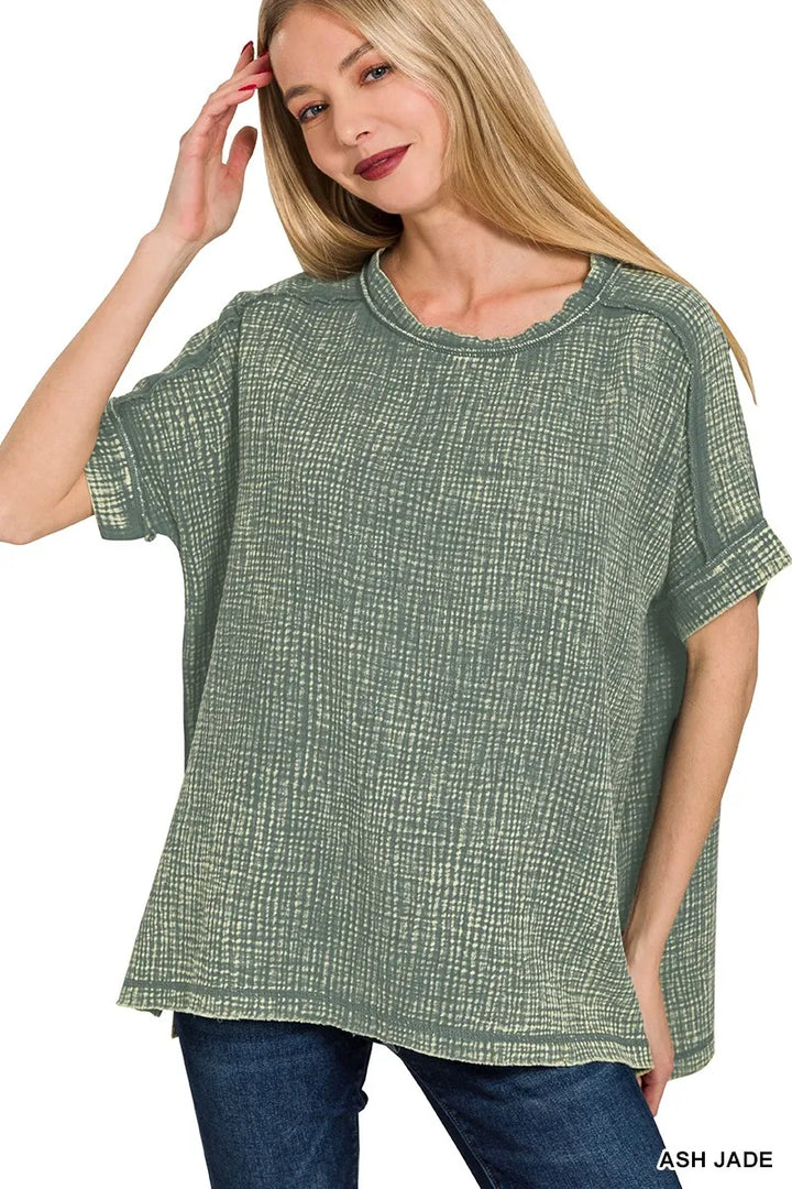 Ash Jade Zenana Acid Washed Double Gauze Round Neck Tee