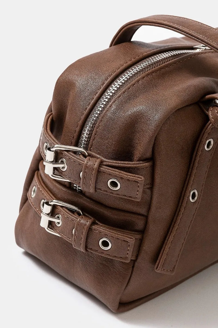Fame Multi Grommet Belt Strap Rustic Rectangular Hand Bag 2