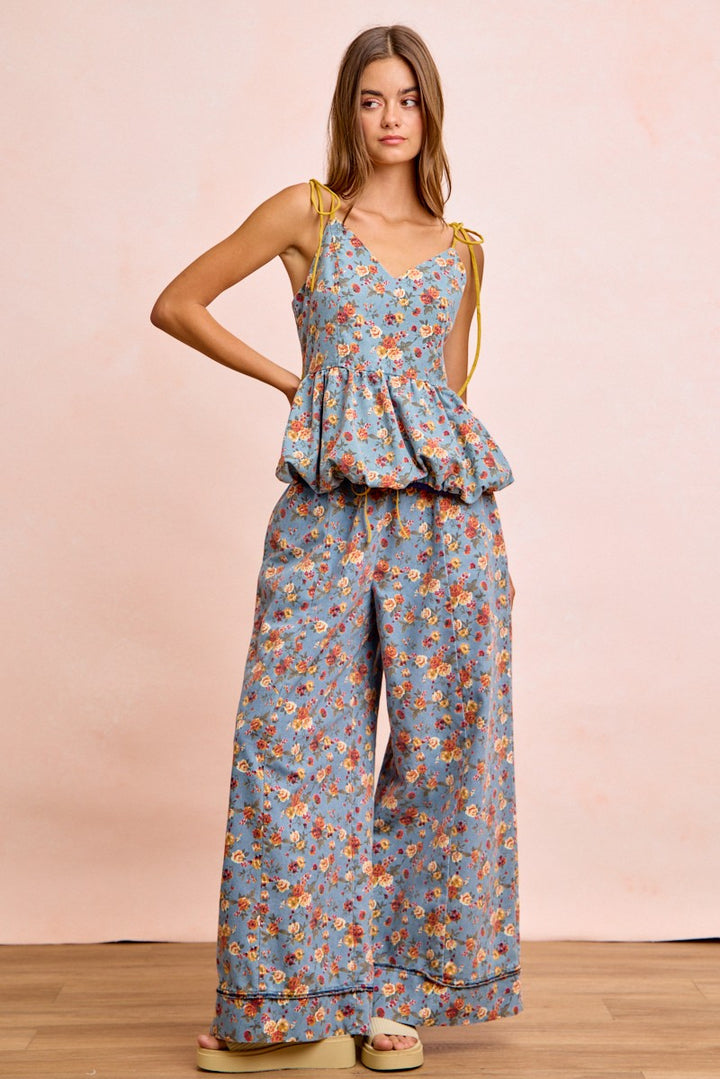 Bibi Floral Printed Drawstring Wide Pants