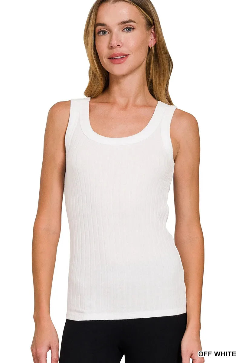 Off White Zenana Melange Rib Tank Top