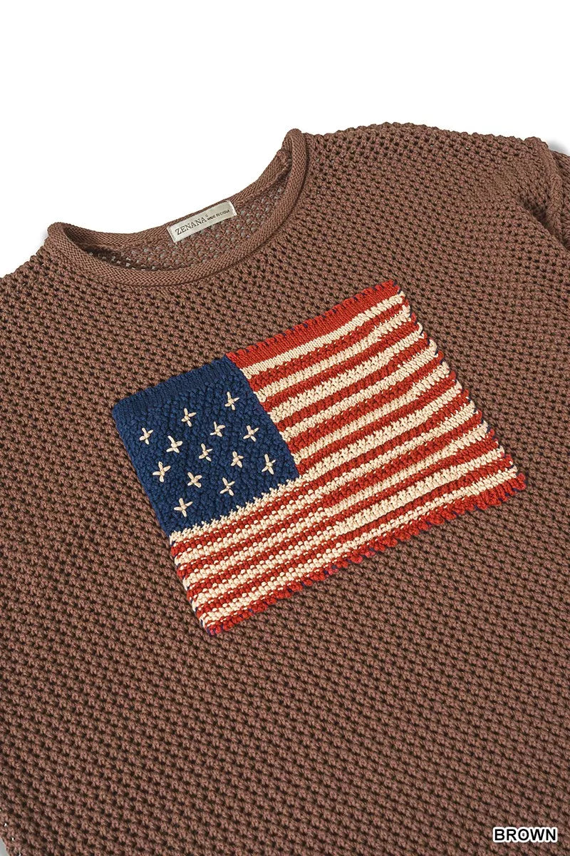 Brown Zenana American Flag Crew Neck Sweater 2