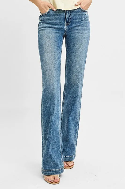 Medium Risen Full Size Distressed Detail Bootcut Jeans Plus Size