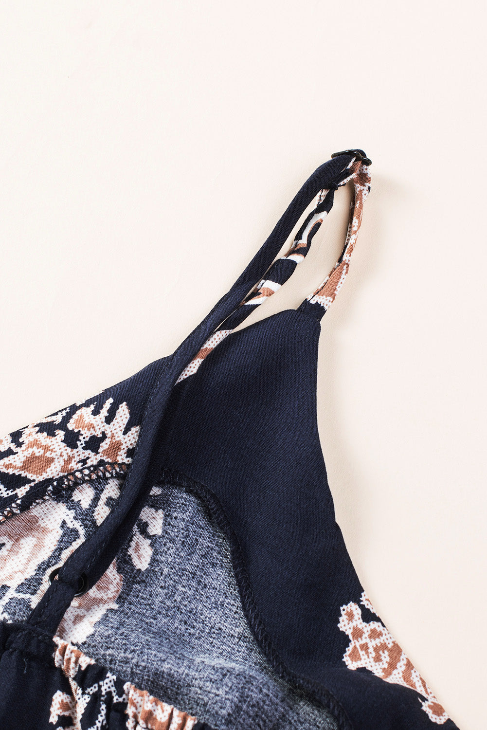 Dark Blue Printed V Neck Sleeveless Jumpsuit