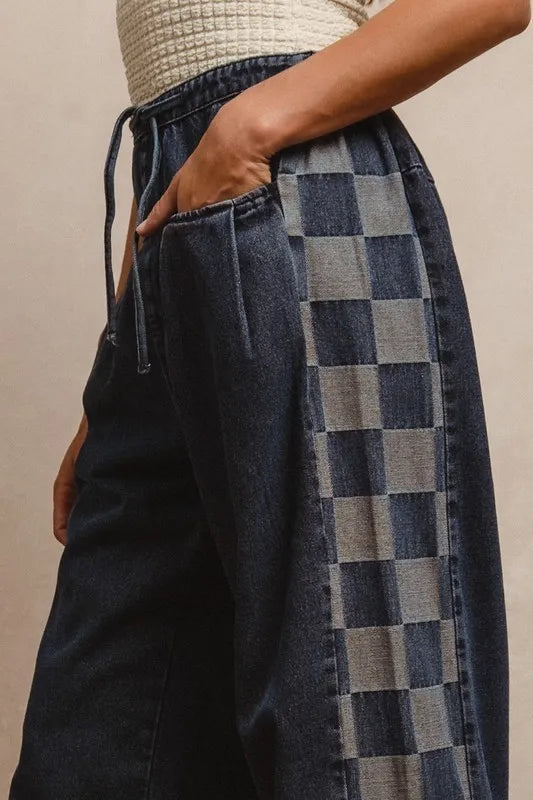 Bibi Washed Denim Mix And Match Long Pants