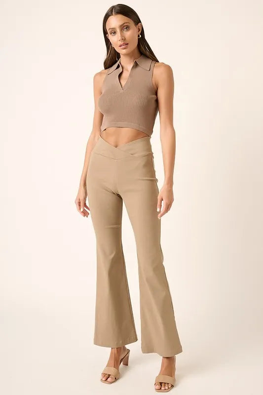 Mocha Mittoshop Surplice V Waist Flare Pants 2