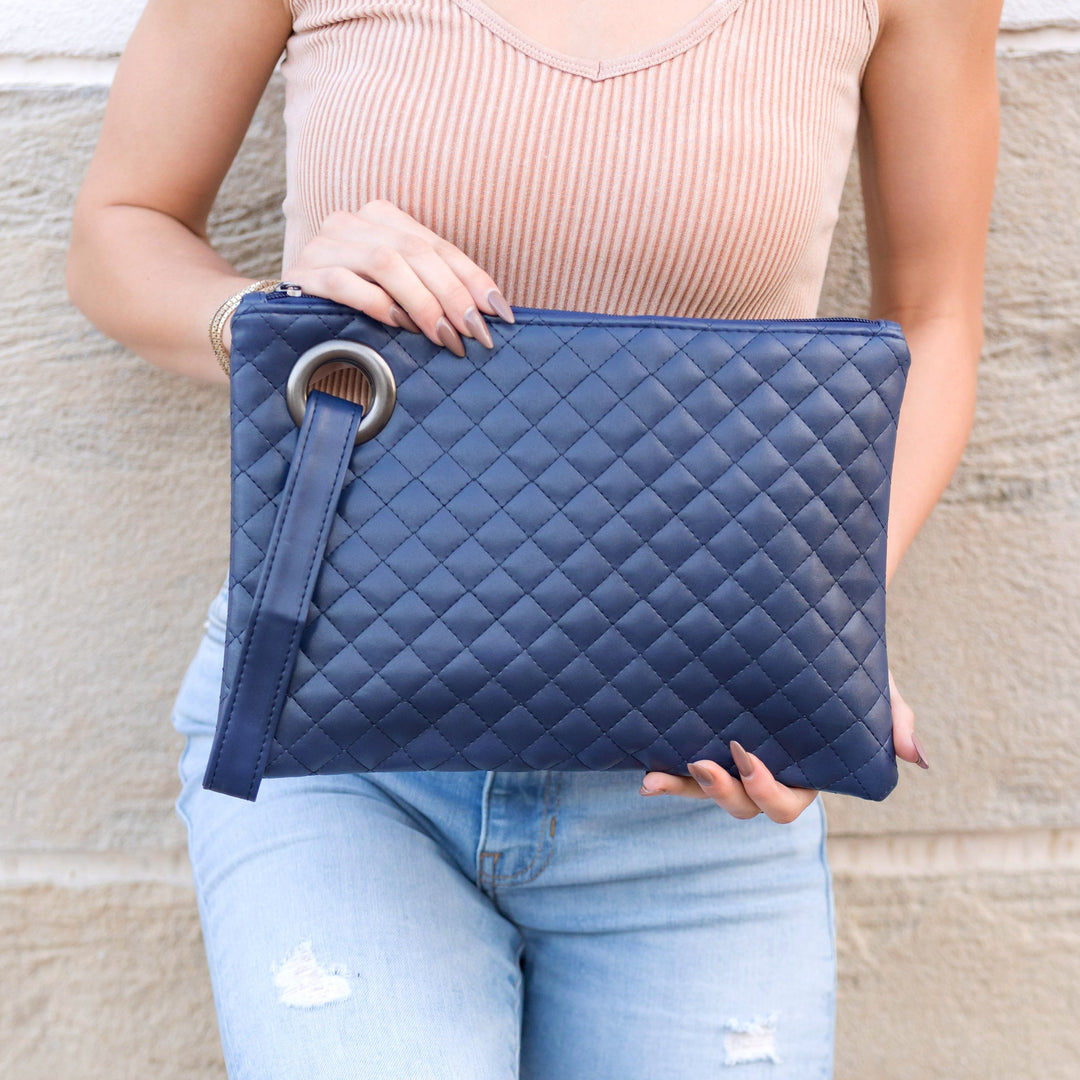 Taupe Quilted Wristlet Clutch 1