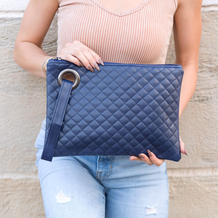 Taupe Quilted Wristlet Clutch 1