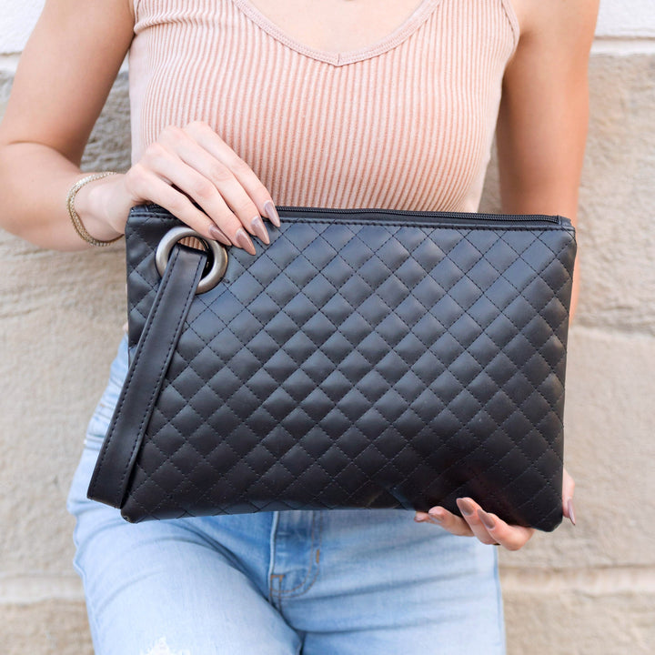 Black Quilted Wristlet Clutch 1