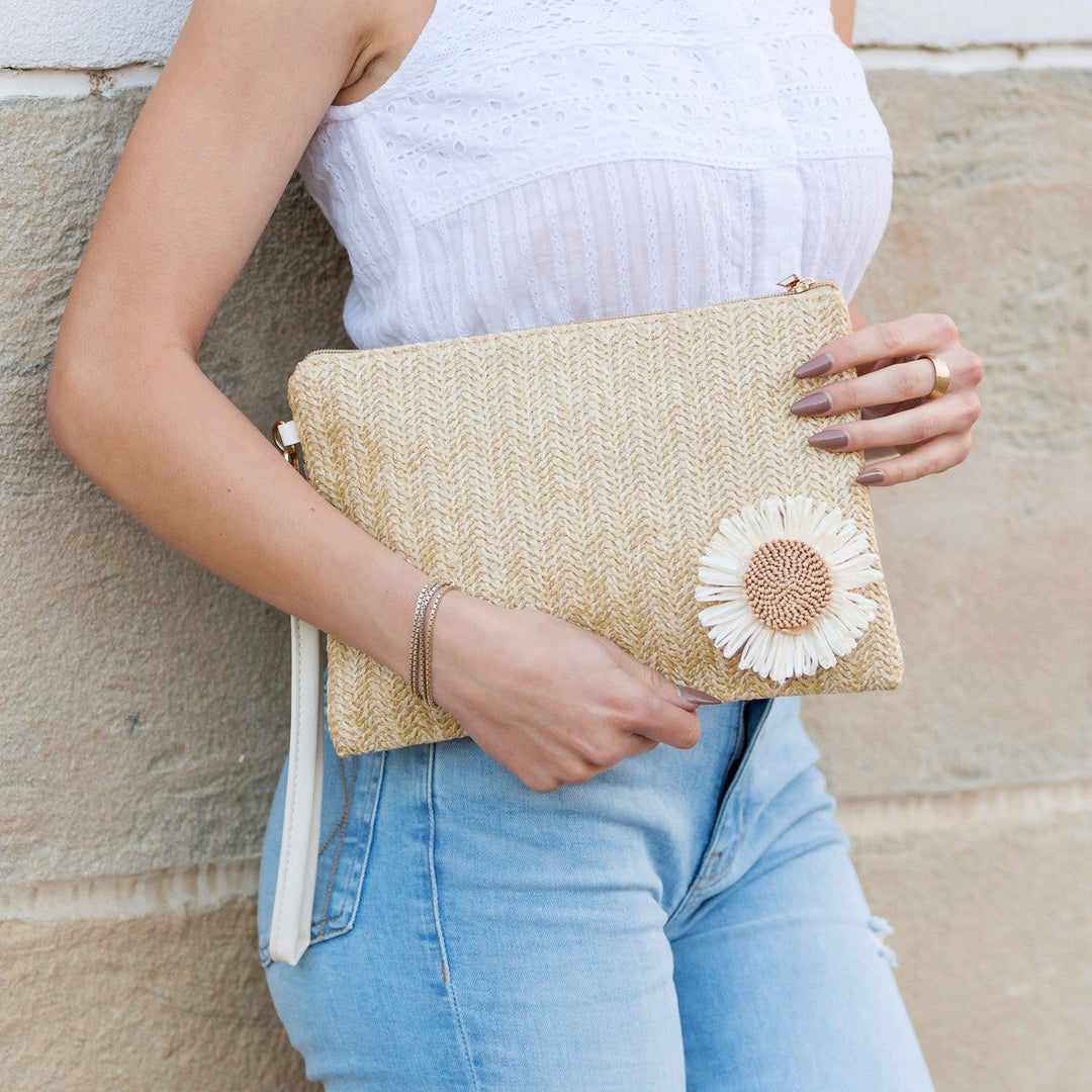 Sand Daisy Wristlet Clutch 1