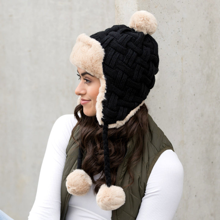 Cable Weave Pom Trapper Hat 1