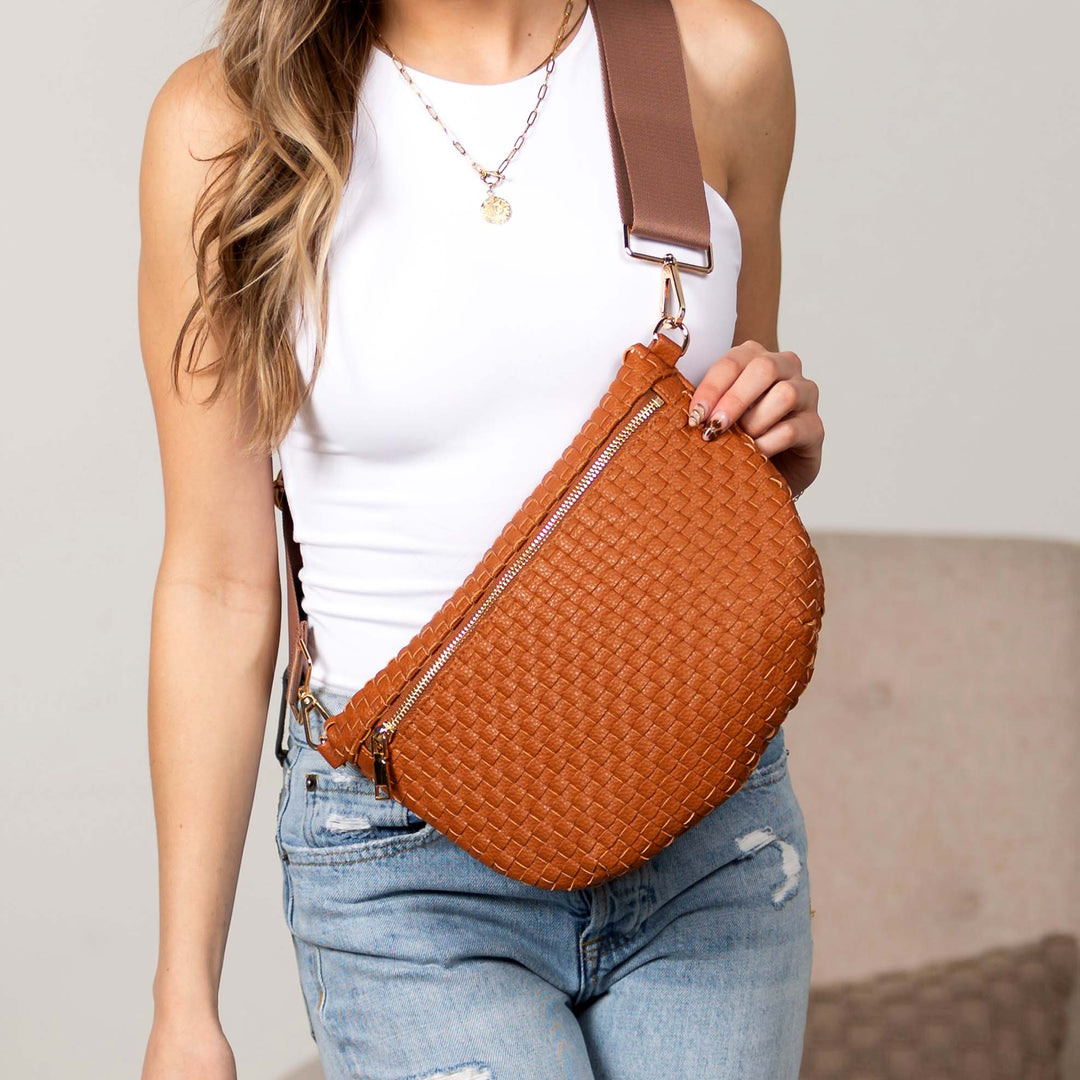 Black Vivienne Solid Woven Crossbody Sling Bag