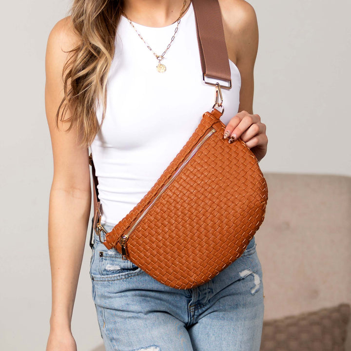 Black Vivienne Solid Woven Crossbody Sling Bag