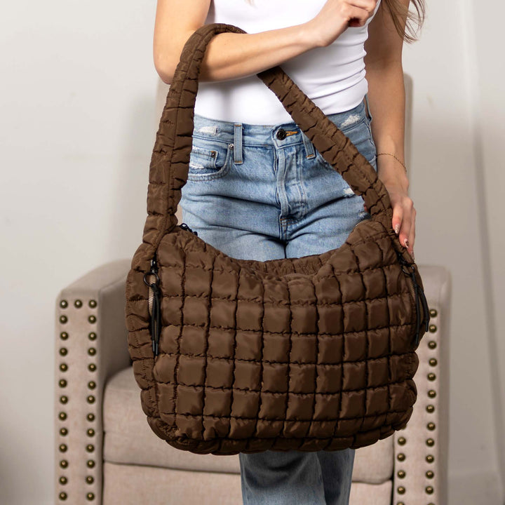 Black Taylor Quilted Puffer Tote 1