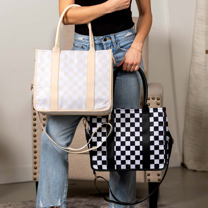 Almond Check Dallas Checkered Tote