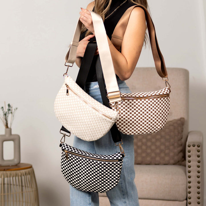 Black Check Layla Woven Checkered Crossbody Sling Bag