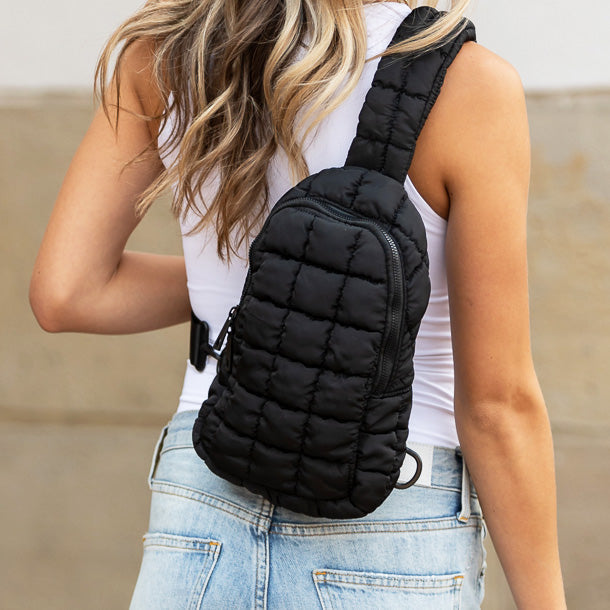 Black Skyler Quilted Puffer Sling 1