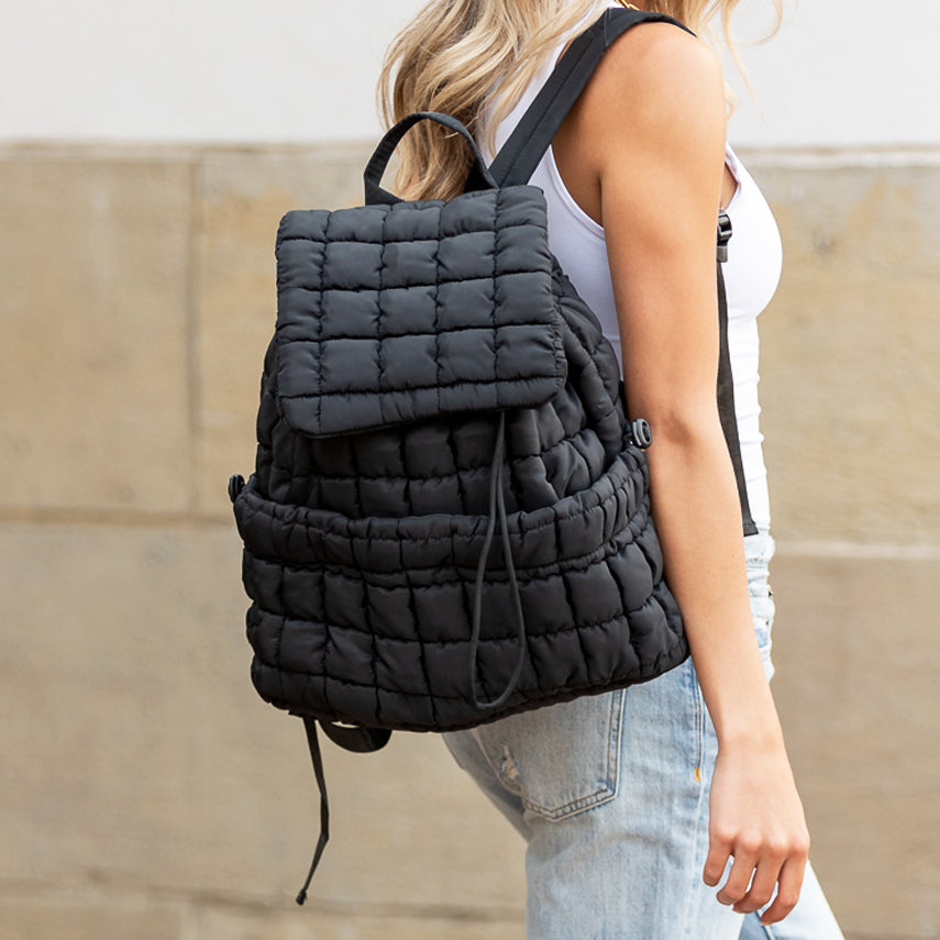 Black Stevie Quilted Puffer Backpack 1