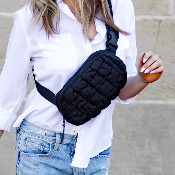 Ivory Anya Quilted Puffer Sling Crossbody Belt Bum Fanny Waist Bag
