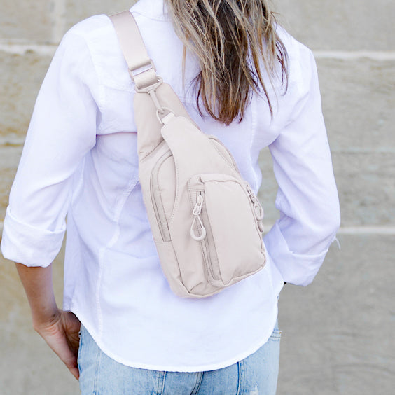 Almond Pippa Reversible Nylon Sling Bag 1