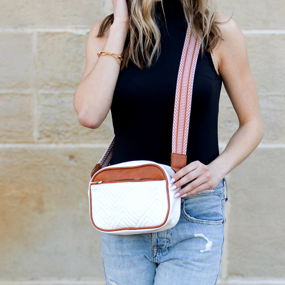 Black/Cognac Everly Vegan Leather Camera Crossbody 1