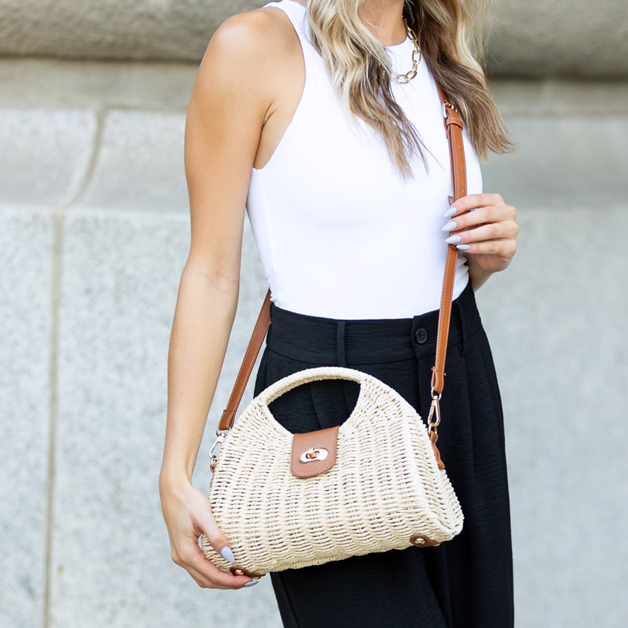 Stella Woven Straw Top Handle Crossbody Bag 1