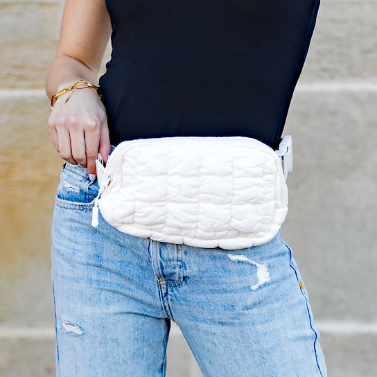 Gray Anya Quilted Puffer Sling Crossbody Belt Bum Fanny Waist Bag