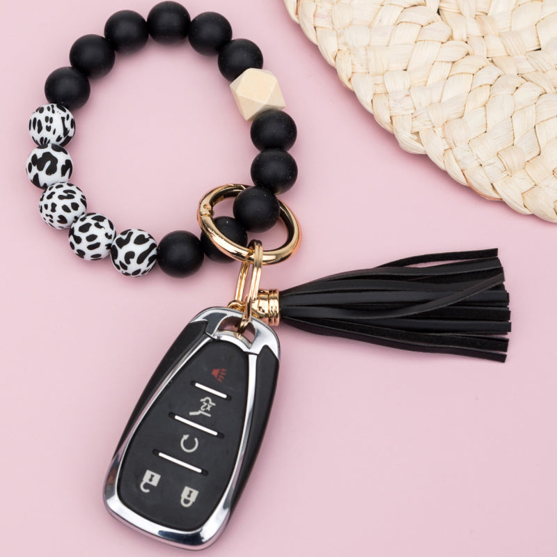 Silicone Color Block Print Key Ring Bracelet 1