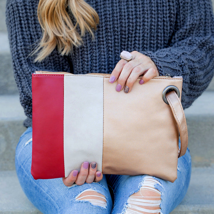 Midnight Blue/Cream/Rose Gold Oversize Everyday Color Block Clutch