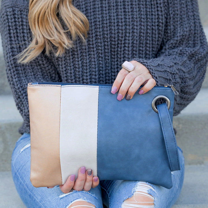 Rose Gold/Cream/Merlot Oversize Everyday Color Block Clutch