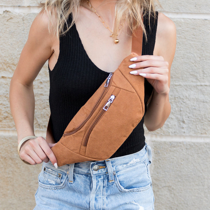 Black Amari Corduroy Sling Crossbody Belt Bum Fanny Waist Bag