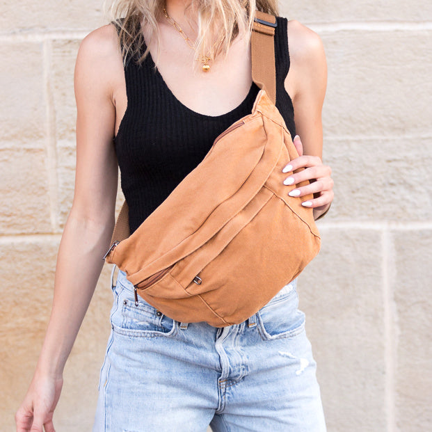 Camel London Oversized Canvas Crescent Sling