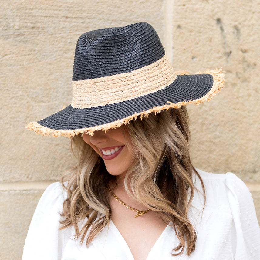 Black Fray Edge Rattan Panama Hat