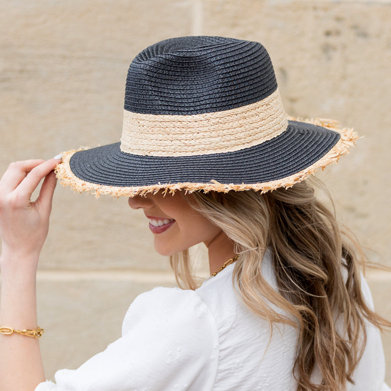 White Fray Edge Rattan Panama Hat