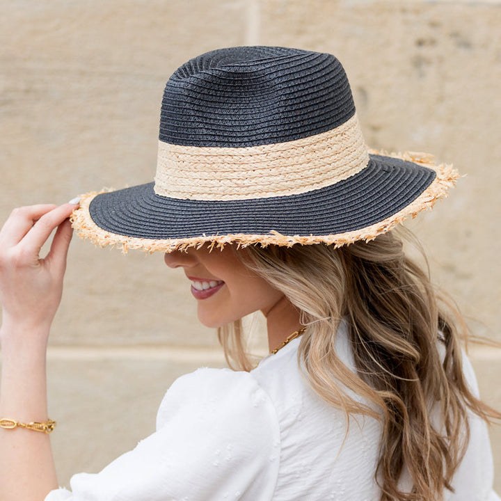 White Fray Edge Rattan Panama Hat
