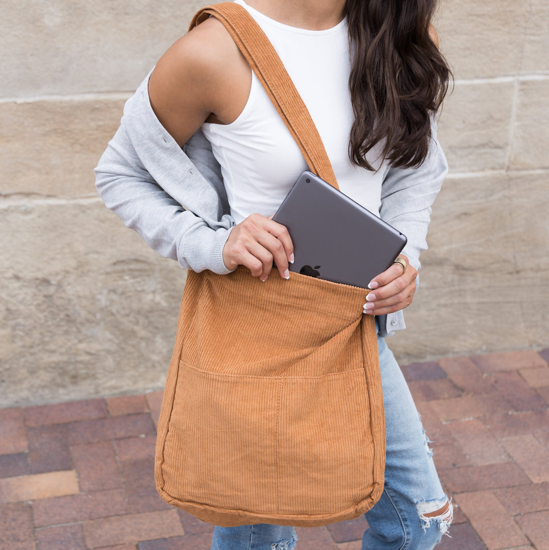 Gray Corduroy Messenger Bag