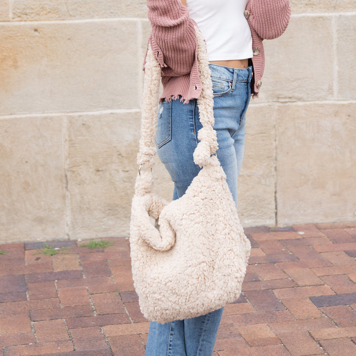 Ivory Boucle Sherpa Messenger Bag 1
