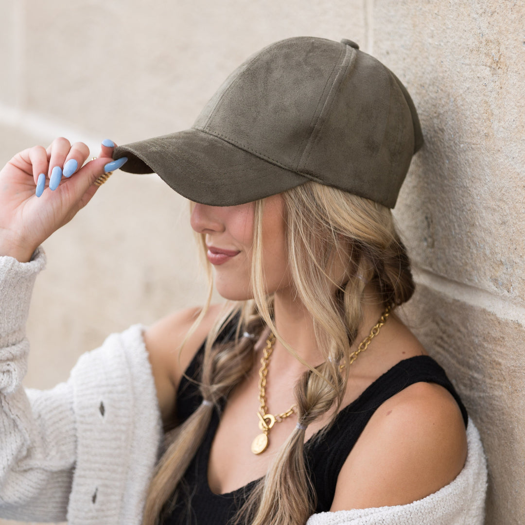 Khaki Suede Boyfriend Ball Cap