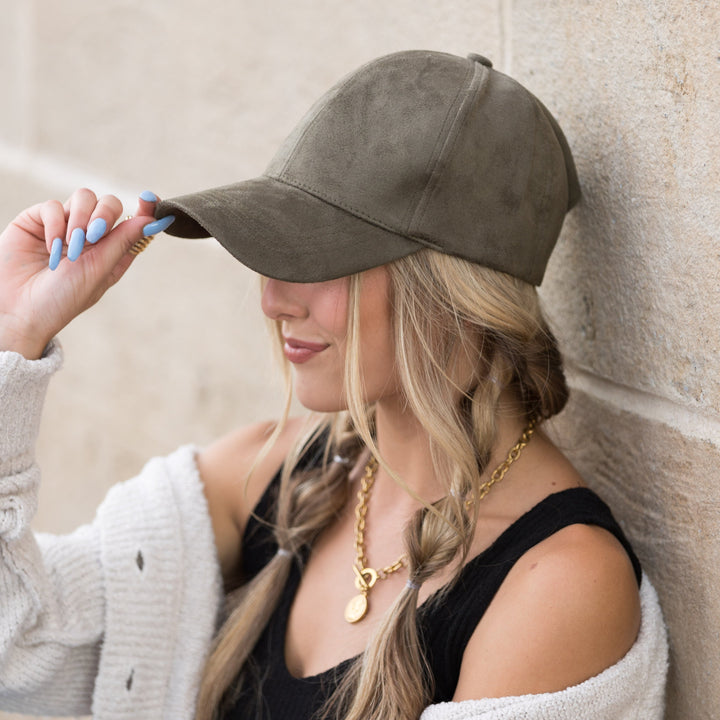 Khaki Suede Boyfriend Ball Cap