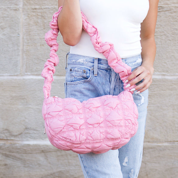 Denim Blue Indy Convertible Quilted Puffer Crossbody 1