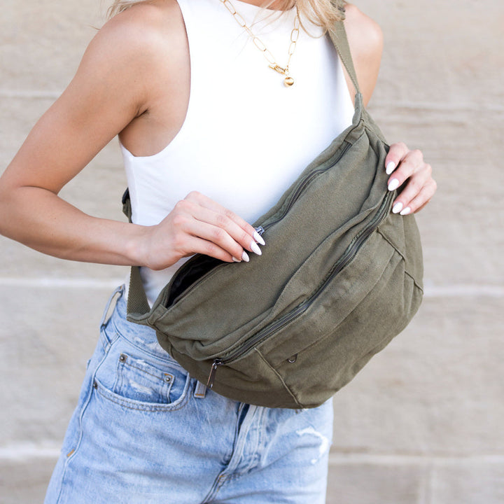 Olive London Oversized Canvas Crescent Sling